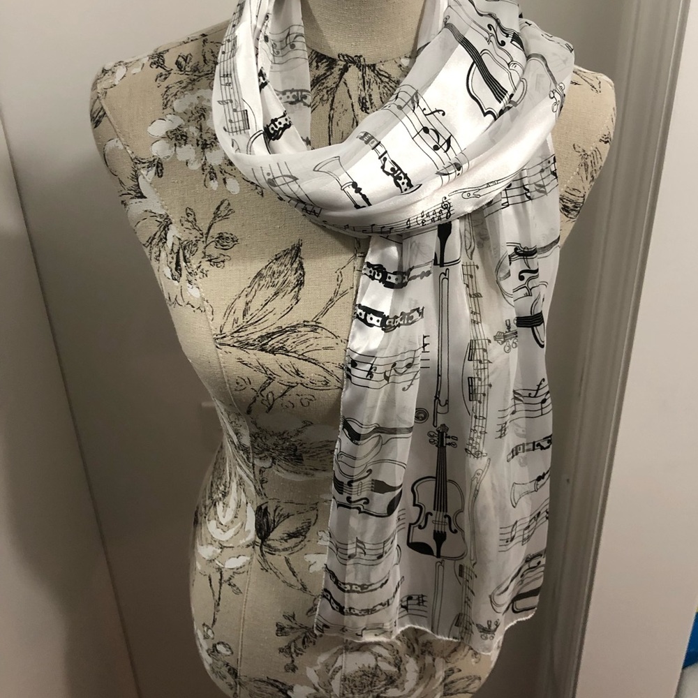 White Silky Music Scarf